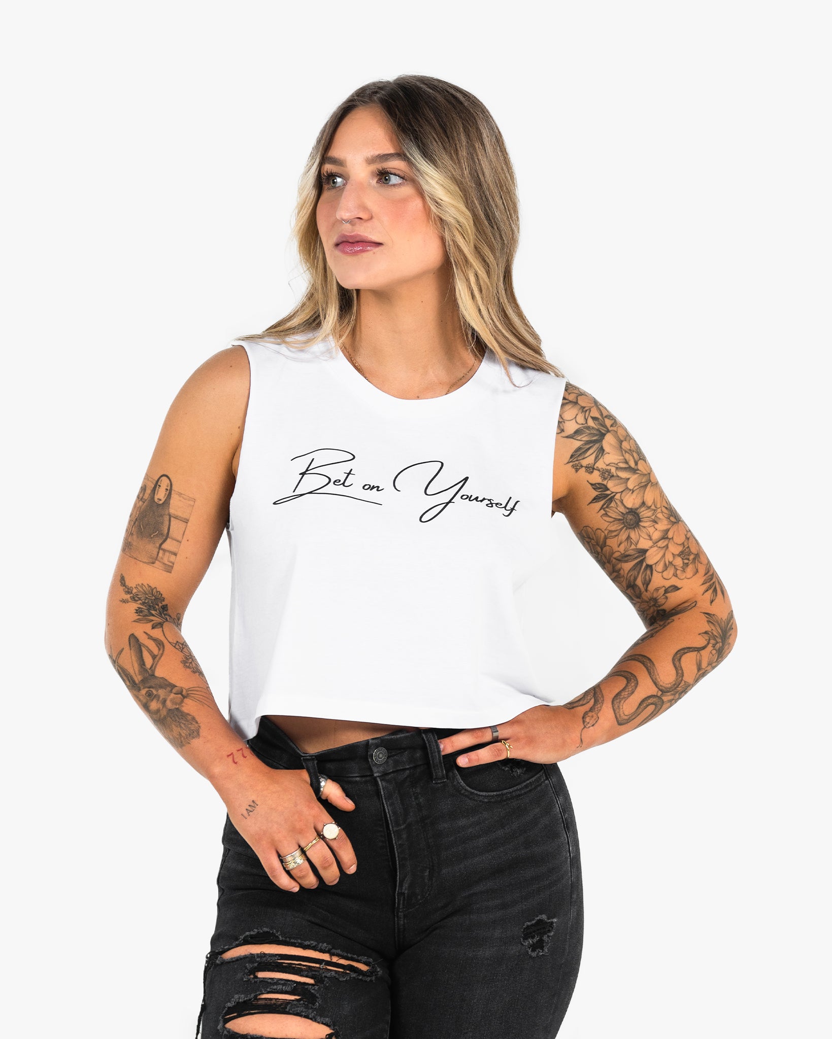 Bet On Yourself Crop Tank - White